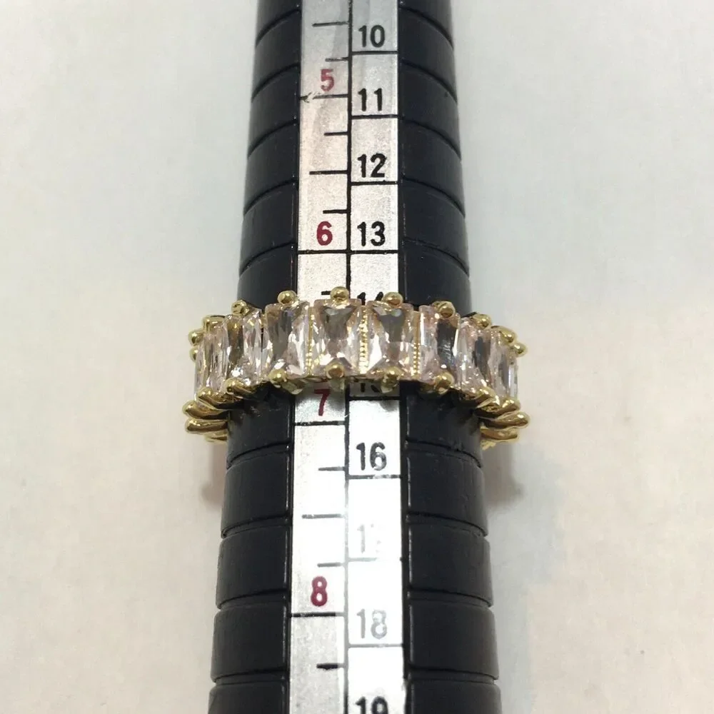 Yellow Gold Plated Eternity Ring Size 6.5 Wide Band Cubic Zirconia Baguettes